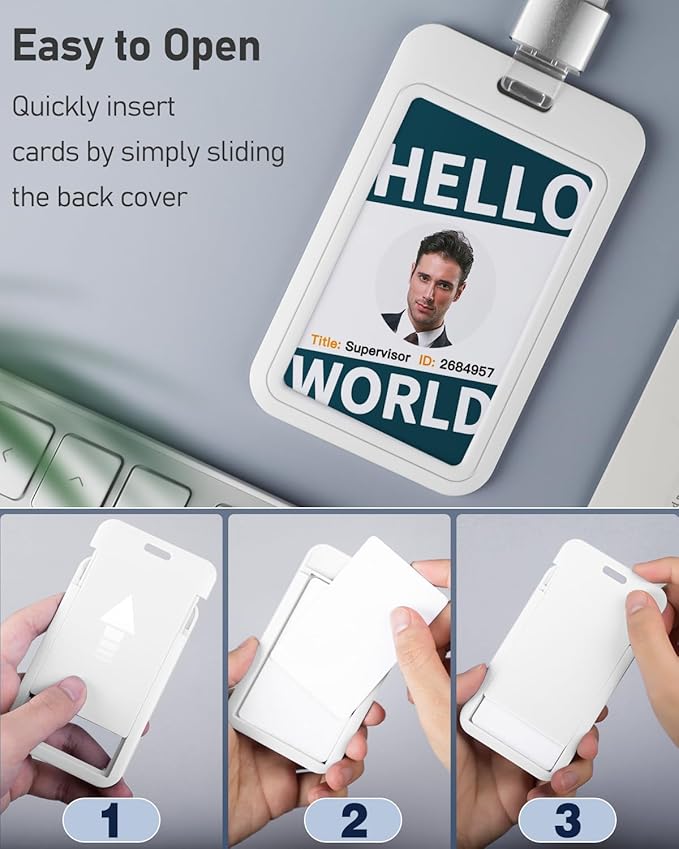 Uniclife 1 Pack Sliding ID Badge Holder Vertical Hard Plastic Case with Clear Window White Card Protector Pouch for Office School ID Credit Cards Proximity Key Cards Driver’s Licenses and Passes