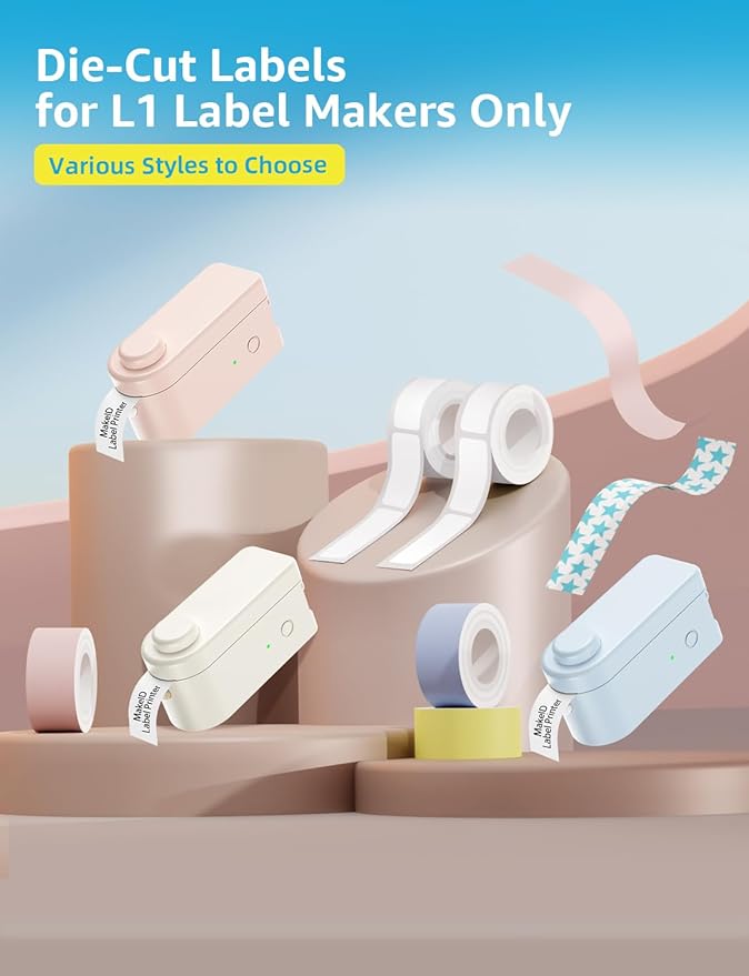 MakeID Label Maker Tape - Self-Adhesive Sticker Label Tape Refill Compatible with MakeID L1 Label Machine - Waterproof 6-Layer Laminated Film, Split-Back Design, 0.63"x13' (16mm x 4m)