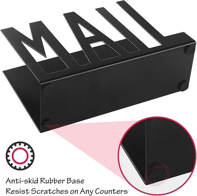 Mail Holder,Mail Organizer Black Metal Letter Sorter Tabletop Mail Cutout Organizer Mail Letter Document Stand with Letter Opener for Desktop Home Office School（2Pcs)
