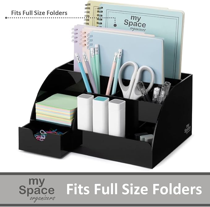 Black Desk Organizer with 9 Compartments - Desktop Office Supplies and Desk Accessories Organizer