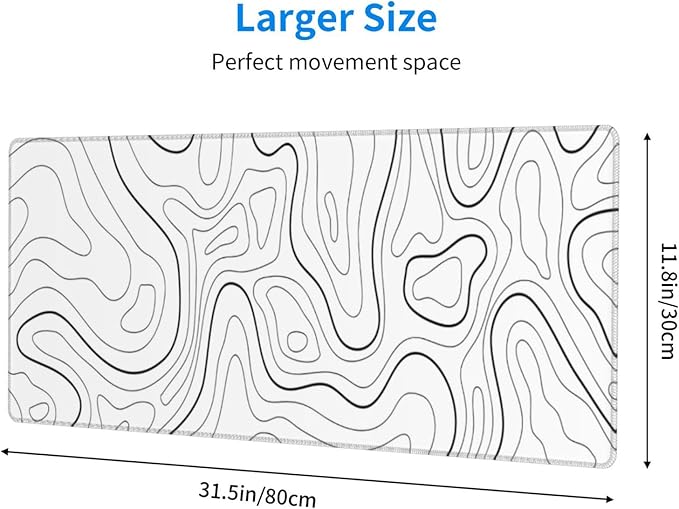 Extended Gaming Mouse Pad, Large Gaming Mouse Waterproof with Stitched Edges, Non-Slip Desktop Pad for Home and Office, Level Up Your 31.5x11.8 Inch… (White Topographic)