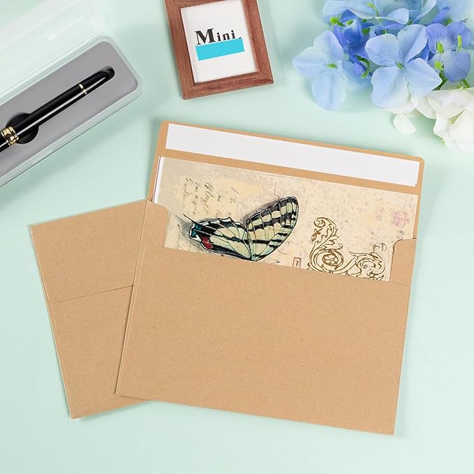 Wishop 100 Pack Brown A7 Envelopes Self-Adhesive 5x7 Envelopes for Invitations, 5x7 Greeting Cards (Brown, 5.24 x 7.21 Inches)