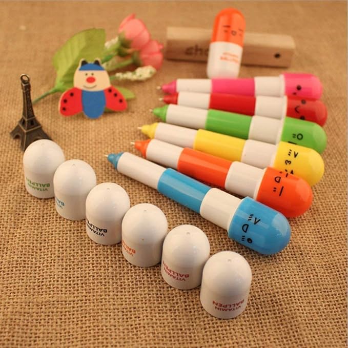 40pcs Vitamin Pill Ballpoint Pen Cute Cartoon Retractable Ball Pen Smiling Face Ball Pen For Kids (Random Color)