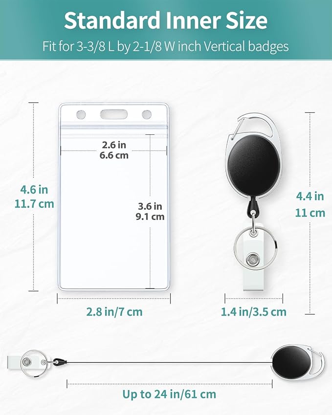 Uniclife 5 Pack Badge Holder Vertical Clear Plastic Case with Retractable Badge Reel Carabiner Clip Soft Waterproof Card Protector for IDs Credit Cards Proximity Cards Driver’s Licenses and Passes