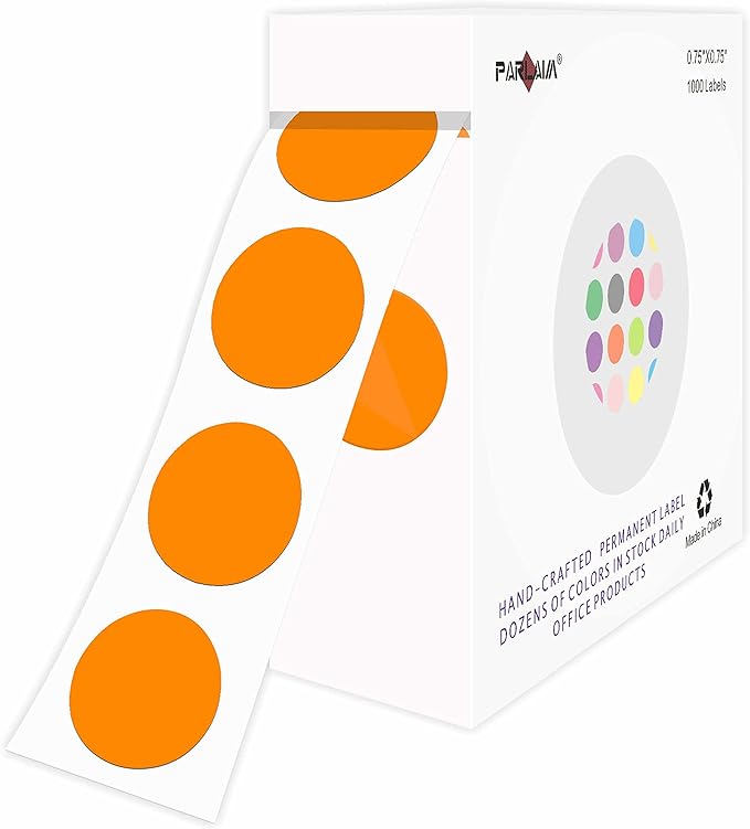 PARLAIM 3/4" Round Color-Coding Circle Dot Labels in Roll, 1000 Stickers, 0.75 inch for Family and Office, Orange