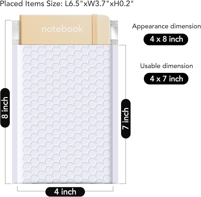 Fuxury 4x8 White Bubble Mailer 260 Pack Padded Envelopes, Small Bubble Mailers Usable Size 4x7" Bubble Envelopes Self-Seal Padded Mailers for Mailing Small Business,Small Items Shipping Bulk#000
