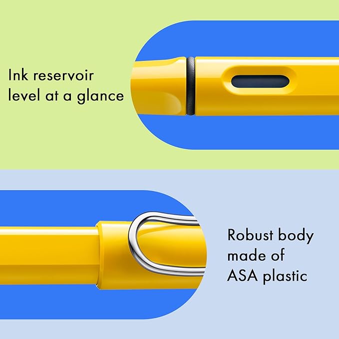 LAMY safari yellow - Fountain Pen with ergonomic grip & polished steel nib in size F - ideal for any Writing & Calligraphy - including LAMY T 10 blue cartridge - Right-Handed