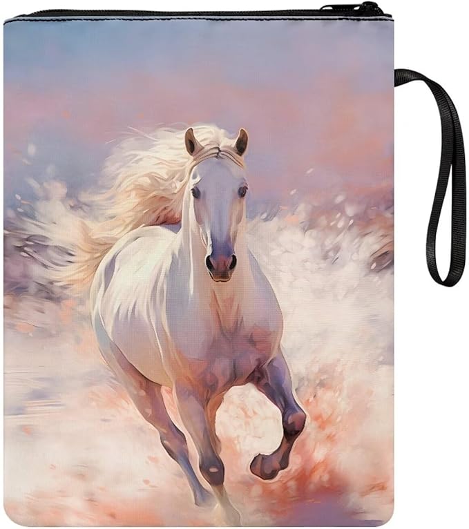 COEQINE Running Horse Book Covers for Paperbacks Teens Girls Elementary Book Sleeves with Zipper for Birthday Book Protector Book Lovers
