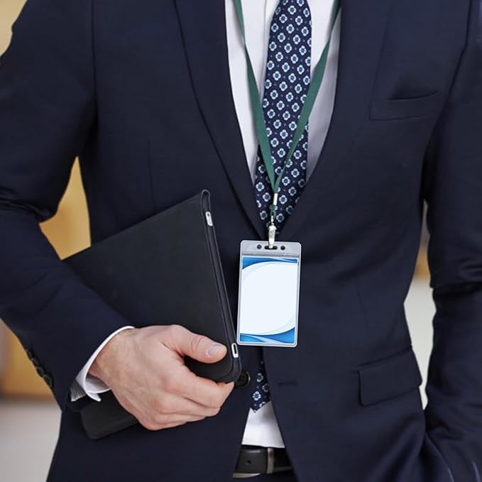 10 Pack Badge Holder Vertical Clear Plastic Waterproof Name Tag Holder Fit Social Security Card and Gift Card, Name Tag Holder for Nurse, Teacher and Student