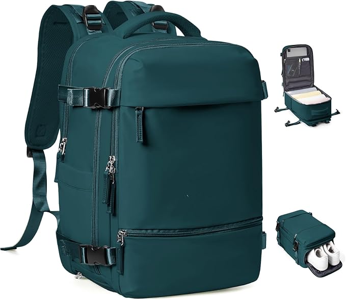 Small Carry on Backpack, Mini Travel Backpack Airplane Approved Weekender Bag for Women Men, Water Resistant Lightweight Daypack with Shoe Compartment, Laptop Backpack for Business, Peacock Blue