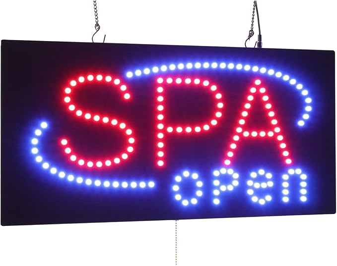SPA open Sign, 24"x12", 60x30cm, TOPKING, Signage, LED, Bright, Open, Signboard, Display, Grand Opening, Gift