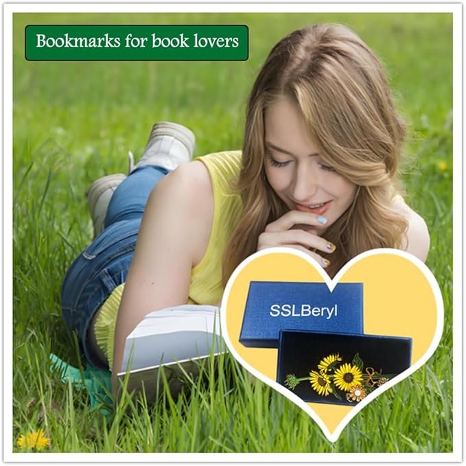 Bookmarks for Book Lovers Book Marks for Reading Women Birthday Graduation Christmas Gifts for Her Cute Metal Bookmark Book Markers Stocking Stuffers for Teens (Sunflower)