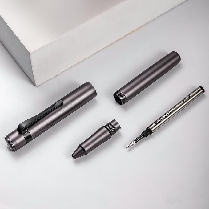 Hongdian M2 Black Forest Mini Rollerball Pen, Fine Point 0.5mm, Sleek Aluminium Pocket Pen with Black Ink Refill, Ideal for Travel & Signature (Caramel Brown)