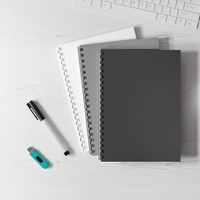 Binditek 50 Pack 12 Mil Sand-Textured Polycover - Plastic Binding Cover for Letter Size - Business Reports and Proposals - Lightly Textured Sand Finish - Square Corners, Un-Punched, Black