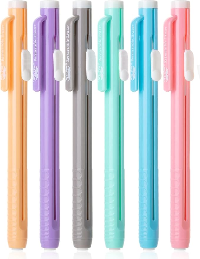 Mr. Pen- Retractable Mechanical Pencil Eraser, Pack of 6, Pastel Colors, Artist & Pen Eraser