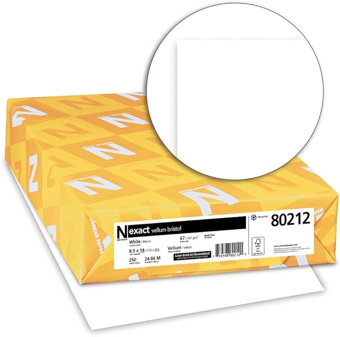 Wausau Exact Vellum Bristol Cardstock, 250 Sheets, White, 94 Brightness, 67 lb, 8.5 x 14 Inches