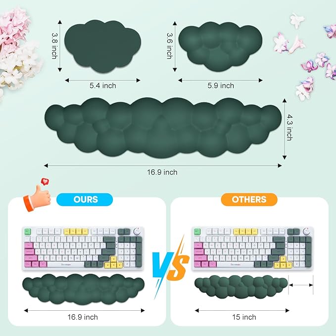 JIKIOU Upgrade Leather Cloud Keyboard Wrist Rest, Cloud Wrist Rest with Non-Slip PU Base, Comfortable Memory Foam Wrist Rest for Computer Laptop Mac Gaming Office and Pain Relief Christmas Wish Gift