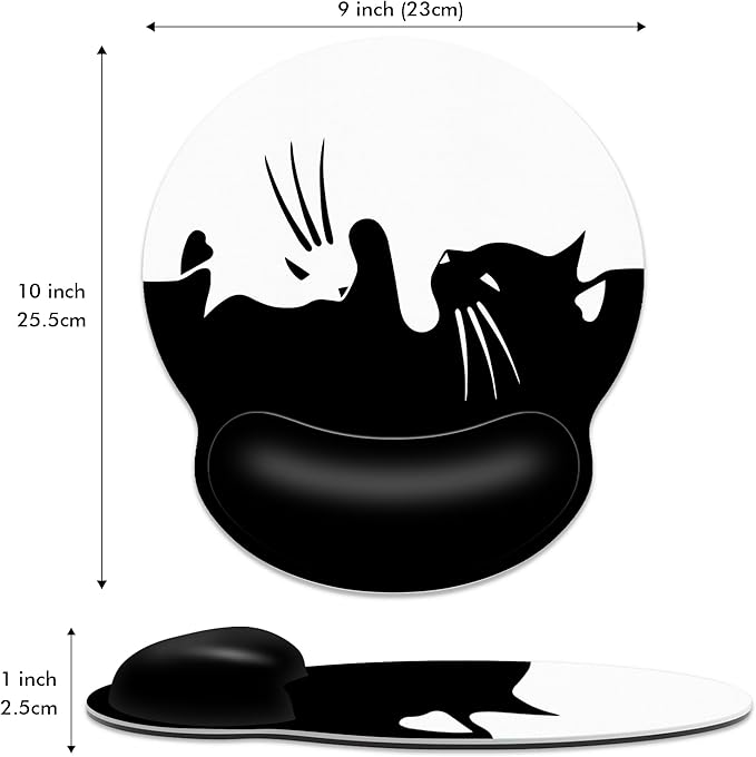 Ergonomic Mouse Pad with Wrist Support,White and Black Cat Mouse Pad with Wrist Rest,Relieve Wrist Pain Mousepad Non-Slip Rubber Base,Mouse Pads for Desk,Computers,Laptop,Office,Home,Accessories