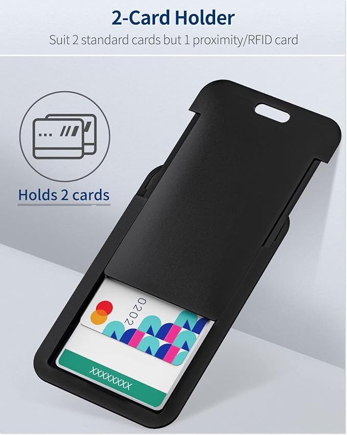 Uniclife 50 Pack Sliding ID Badge Holder Hard Black Vertical Plastic Card Case Protector Pouch with Clear Window for Office School ID Credit Cards Proximity Key Cards Driver’s Licenses and Passes