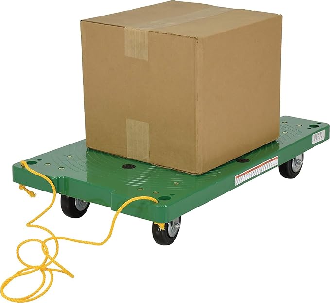 Vestil POS-1830-ROPE Plastic Office Dolly with Pull Rope, 500 lbs Capacity, 30" Length x 18" Width x 6" Height Deck , Green