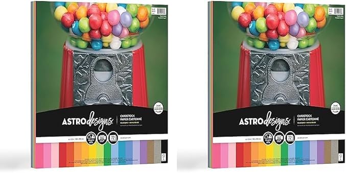 Astrodesigns/Creative Collection Starter Kit Cardstock, 12" x 12", 65 lb/176 gsm 18-Color Assortment, 72 Sheets (46408-03) (Pack of 2)