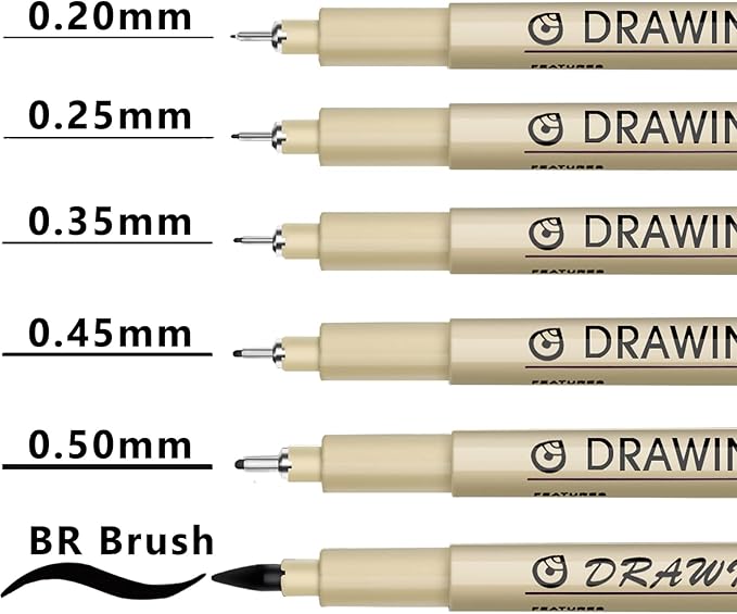 Muchcute Micro Fineliner Drawing Art Pens: 6 Black Fine Line Waterproof Ink Set Artist Supplies Archival Inking Markers Pigment Liner Journaling Sketch Outline Manga Anime Gifts Sketching Watercolor