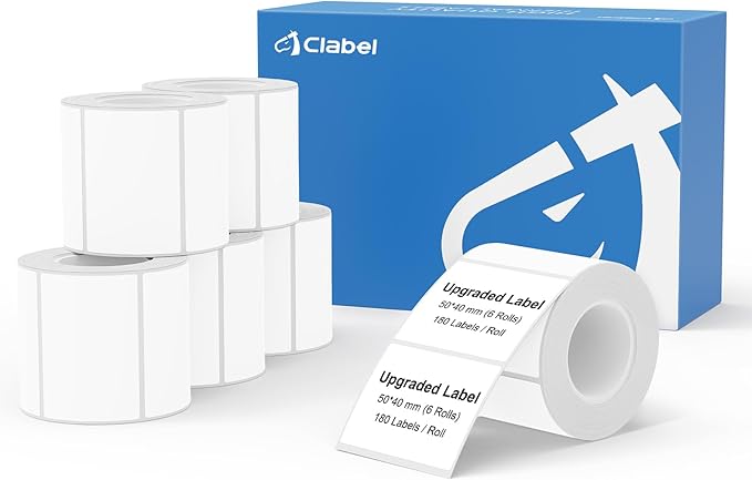 CLABEL 50 x 40mm (1.97'' x 1.57'')-180 Labels/Roll,6 Rolls Labels Multi-Purpose Thermal Stickers Papers Self-Adhesive for Business/Logo/File/Jar/Gift Sticker Labels (White)
