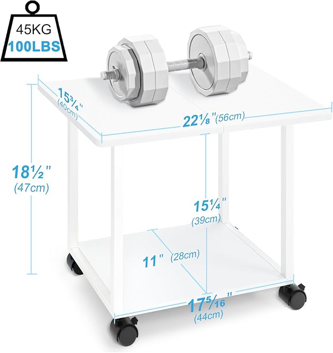 MARTY 22"x15.75" Large Under Desk Printer Stand with Storage Shelf 2-Tier Rolling Printer Cart with Wheels Printer Table for Home Office Heavy Duty Storage Rack for Scanner Fax Machine, White