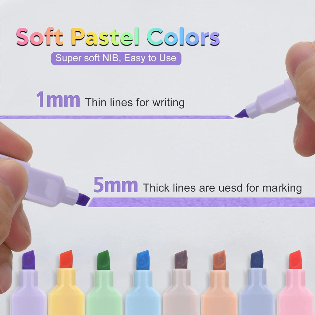8 Colors Aesthetic Highlighters, 4mm Line Width, Assorted Colors With Soft Chisel Tip, No Bleed Bible, Great for School, Nice to Eyes, Pastel