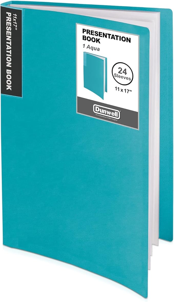 Dunwell 11x17 Portfolio Binder (Aqua), Presentation Book with 24 Clear Plastic Sleeves, Large Art Portfolio Folder, Acid-Free Poly Cover and Sleeves