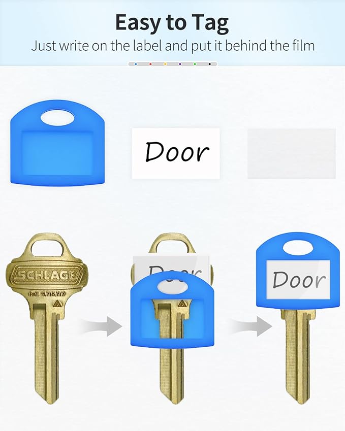 Uniclife 48 Pcs Key Cap Tags 1 Inch Key Covers Protectors with Blank Paper Labels and Clear Windows Soft Key Identifiers for Standard Regular Thin Flat House Keys (Not for Odd-Shaped Keys), 6 Colors