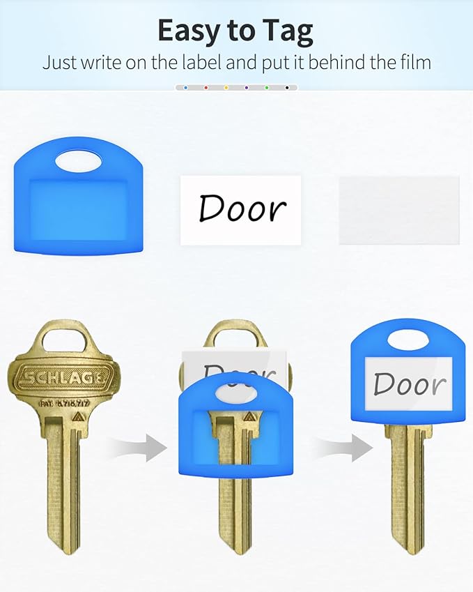 Uniclife 24 Pcs Key Cap Tags 1 Inch Key Covers Protectors with Blank Paper Labels and Clear Windows Soft Key Identifiers for Standard Regular Thin Flat House Keys (Not for Odd-Shaped Keys), 6 Colors