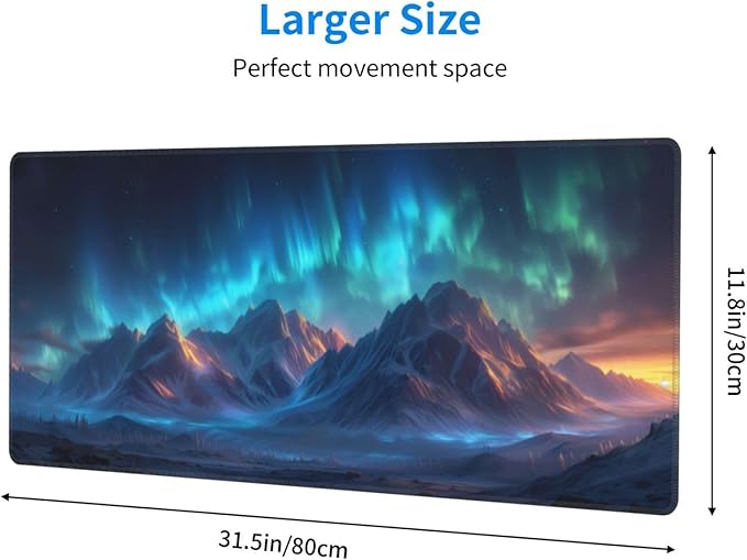 Gaming Mouse Pad Desk Pad,Extended Big Mouse Pad,31.5x11.8 Inch Long Computer Keyboard Mouse Mat Mousepad with 3mm Non-Slip Base and Stitched Edge for Gaming and Office… (Aurora)