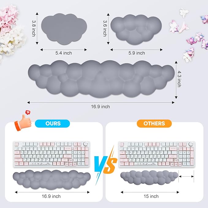 JIKIOU Upgrade Leather Cloud Keyboard Wrist Rest, Cloud Wrist Rest with Non-Slip PU Base, Comfortable Memory Foam Wrist Rest for Computer Laptop Mac Gaming Office and Pain Relief Christmas Wish Gift