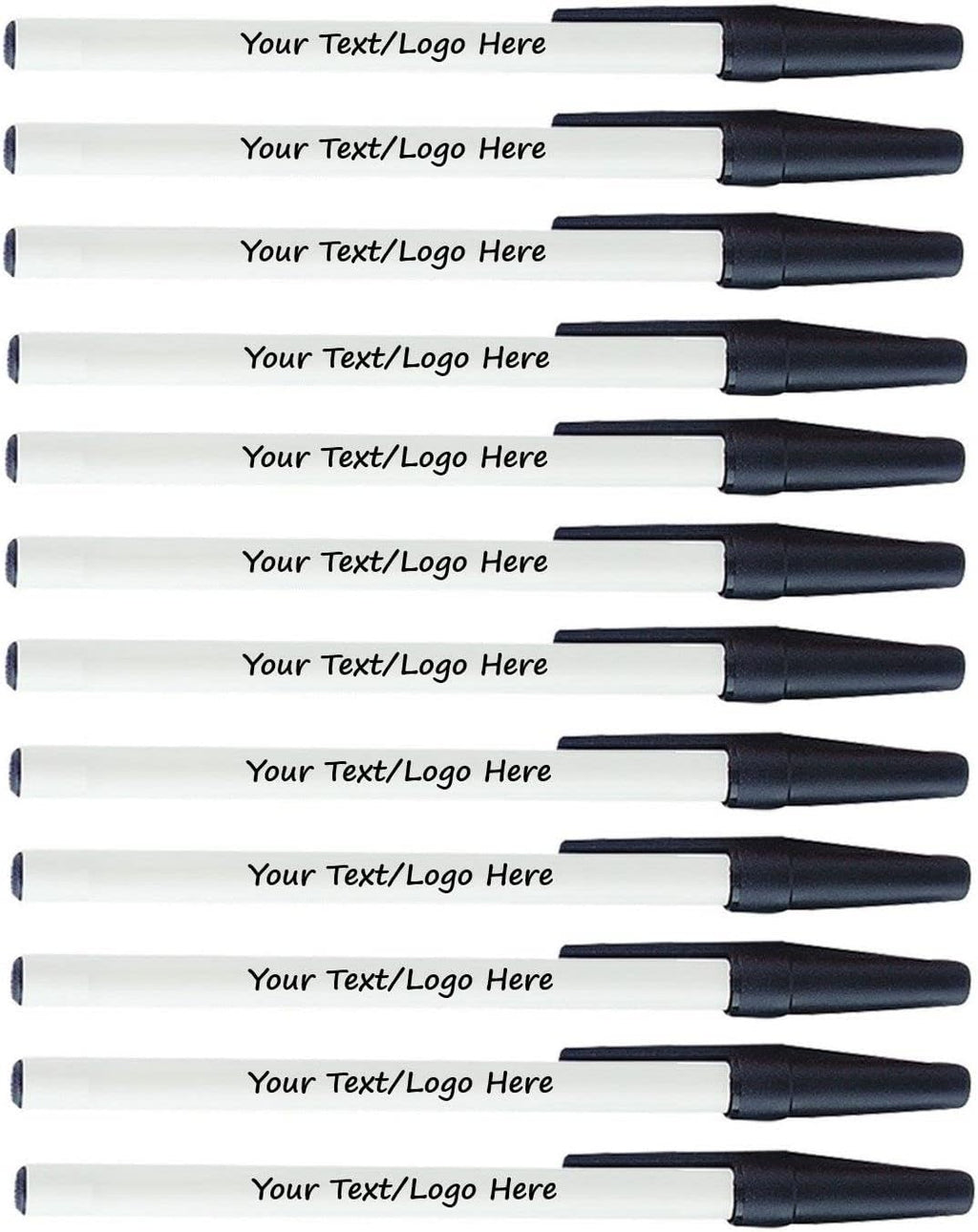 Personalized Stick Pens With your Custom Logo or Text-500 Pack Bulk-for Businesses, Parties, and Events, Custom Printed Slim Ballpoint Pens with Cap, Black, Black Ink