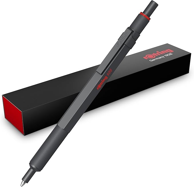 Rotring 600 Ballpoint Pen | Medium Point | Black Ink | All-Metal Body Pen | Dark Stone | Non-Slip Knurled Grip & Hexagonal Barrel | Refillable