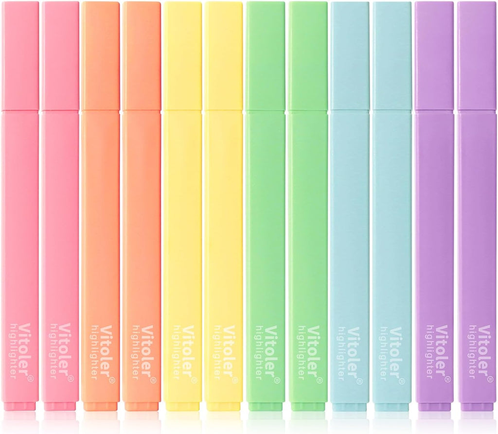 Aesthetic Highlighters,12pcs Chisel Tip Highlighter, Pastel Candy Colors, Cute Assorted Colors Highlighter, Bible Highlighters and Pens No Bleed for Bible Pages