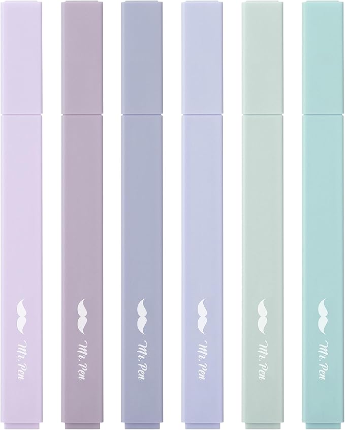 Mr. Pen- Aesthetic Highlighters, 6 pcs, Chisel Tip, Morandi Colors, No Bleed Bible Highlighter Pastel, Highlighters Assorted Colors, Pastel Highlighter Set, Cute Highlighters