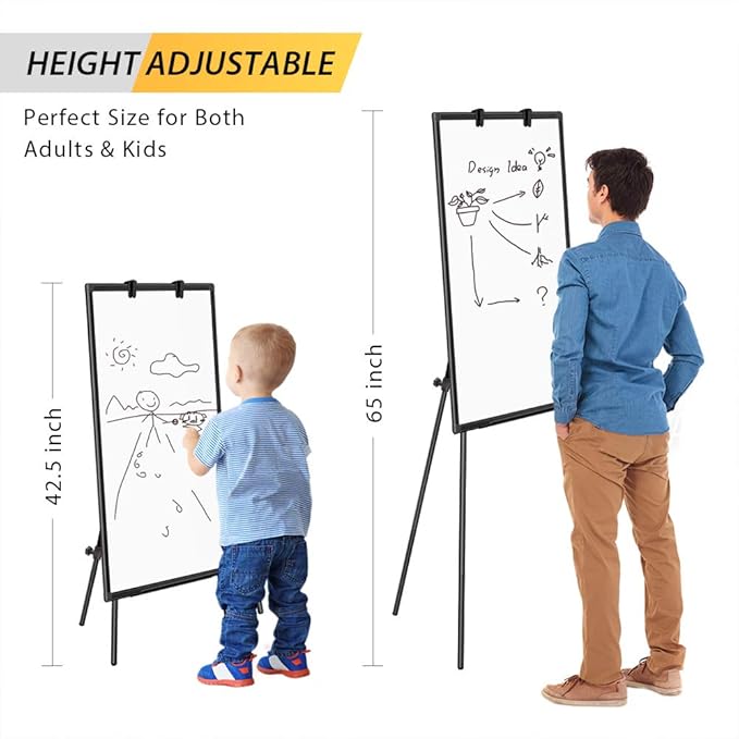 Easel Whiteboard - Black Magnetic Portable Dry Erase 40 x 28 Tripod Height Adjustable, Flipchart Easel Stand White Board for Office