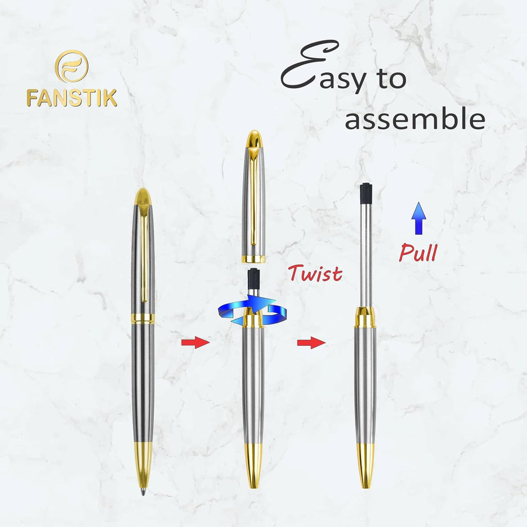 Customized BallPoint pen with name (MADE IN USA), stainless steel, Silver and gold, luxury engraved pen personalized for men and for women. (BallPoint Silver-Gold)