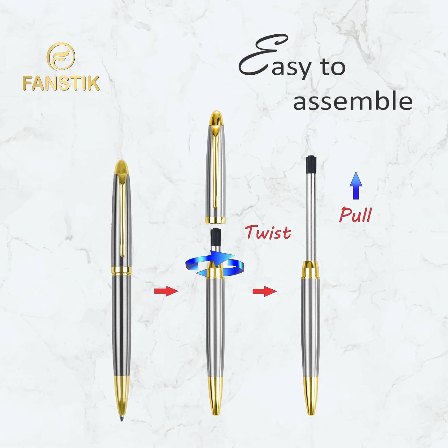 Customized BallPoint pen with name (MADE IN USA), stainless steel, Silver and gold, luxury engraved pen personalized for men and for women. (BallPoint Silver-Gold)