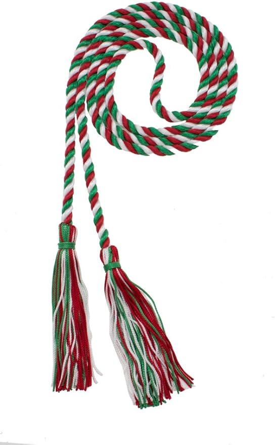 Tassel Depot Graduation Honor Cord - RED/Kelly/White - Every School Color Available - Made in USA