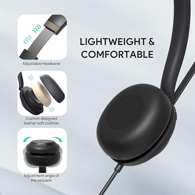 Yealink USB Wired Mono Headset,UH37 Computer Headset with Noise Cancelling Microphone,USB-A & USB-C Call Center Headset for Teams,Zoom,Computer PC Laptop