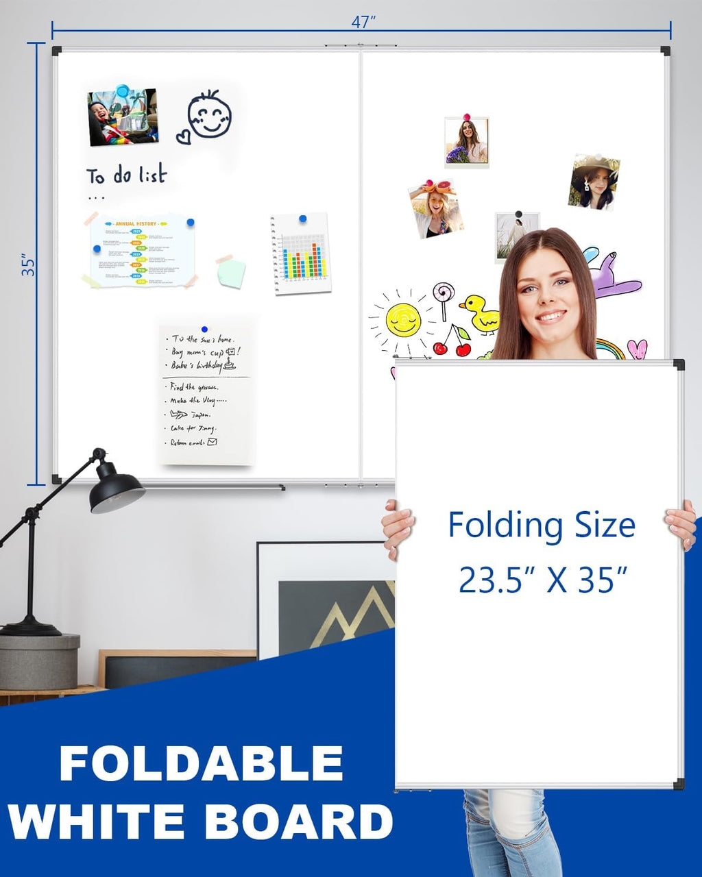 XBoard Magnetic Dry Erase Board 48 x 36 Inch, 4' x 3' Foldable White Board for Wall with Marker Tray, Silver Aluminum Frame Folding Message Presentation Board