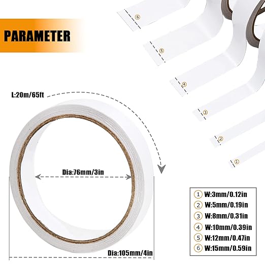 Double Sided Tape for Crafts, Double-Sided Tape for Arts, Scrapbook Supplies, Photography, Gifts Box, Scrapbooking, Card Making, Paper Backing, Tear-by-Hand, 6 Roll Heavy Duty Multi-Size Adhesive Tape