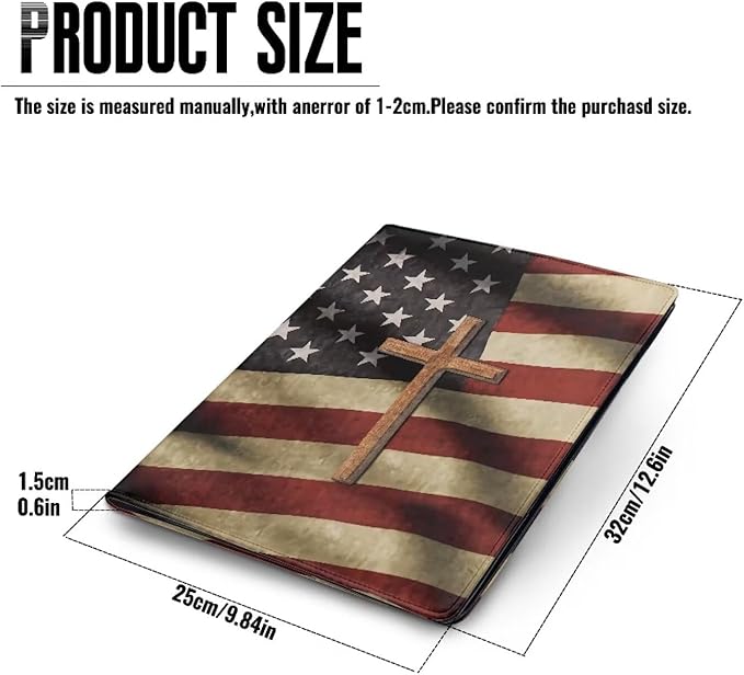 American Flag Cross PU Leather Padfolio Clipboard Clip Business Resume Portfolio A4 Folder Interview Legal Document Organizer Business Card Holder Letter