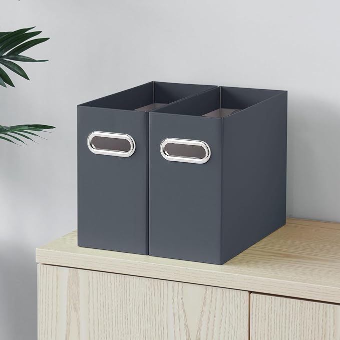 Oterri File Organizer, Small Storage Box, Cardboard File Folder Organizer, Collapsible File Box, Hanging File Organizer for Letter Size, Portable File Box with Handle, Only Box (Dark Grey,8 Packs)