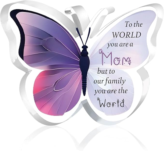 Mommy Gifts for Women Acrylic Plaque Bookmark Set Birthday Gifts for Mom Personalised Butterfly Keepsake Bookmarker Mothers Day Christmas Gifts for Her from Daughter Son Mum You are The World