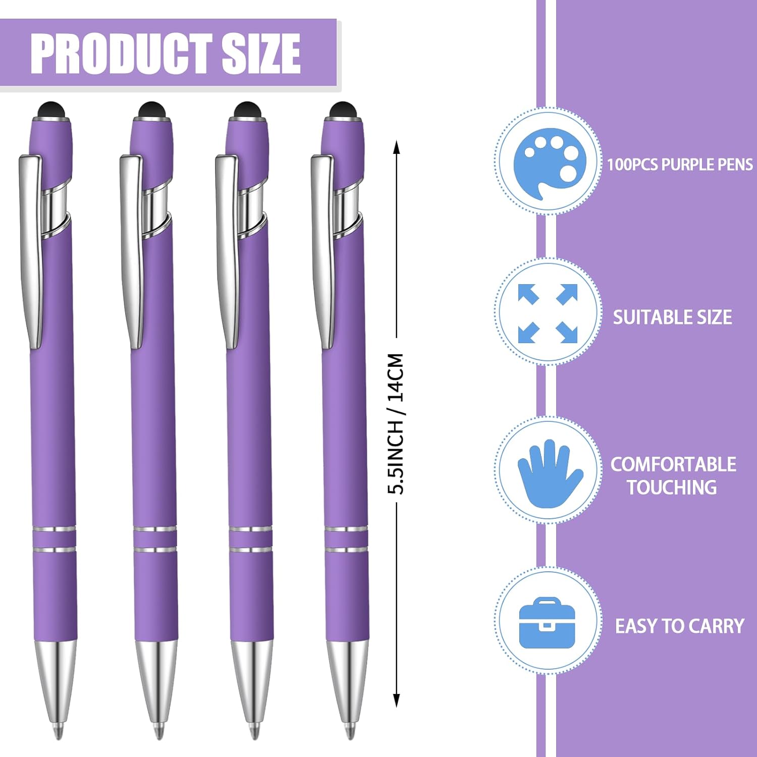 8 Pcs Blue Ink Ballpoint Pen with Stylus Tip 2 in 1 Stylus Ballpoint Pen Metal Pens Stylus Pen for Touch Screens School Office Coworkers (Purple)