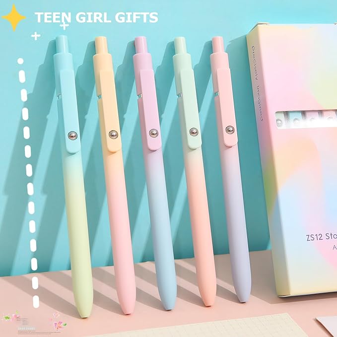 Gel Pens, Easter Basket Stuffers for Kids, Birthday Gifts for Women Teens, Preppy Stuff, Black Ink Pens for Journaling Note Taking, Valentines Gifts for 4-12 Year Old Girl (10 Pcs Gradient)